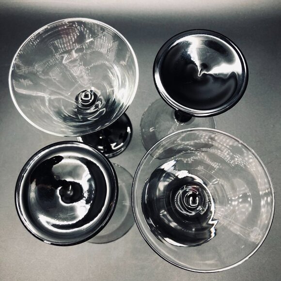 80s Black Stem Martini Glass set of 4 Cosmopolitan Domino Vintage Barware - Picture 5 of 11